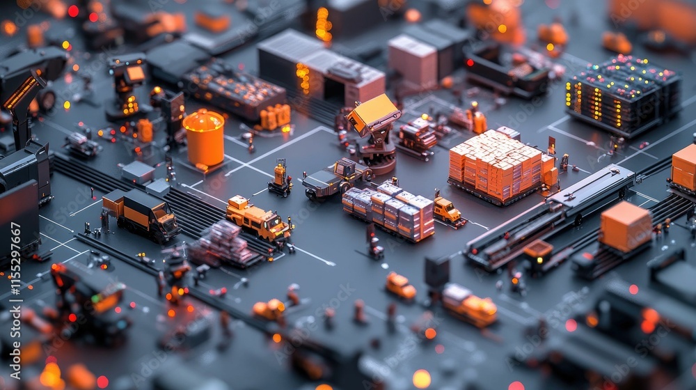 Automated warehouse, miniature vehicles, efficient logistics. Automated warehouse, miniature vehicles, efficient logistics.