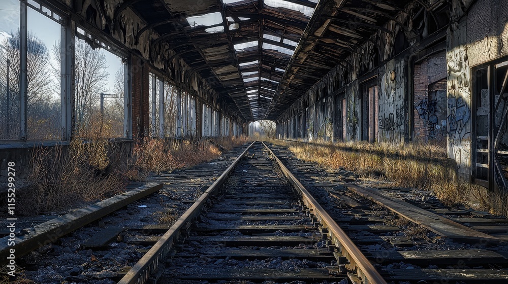 Abandoned railroad interior slung derelict forsaken outcast Abandoned railroad interior slung derelict forsaken outcast