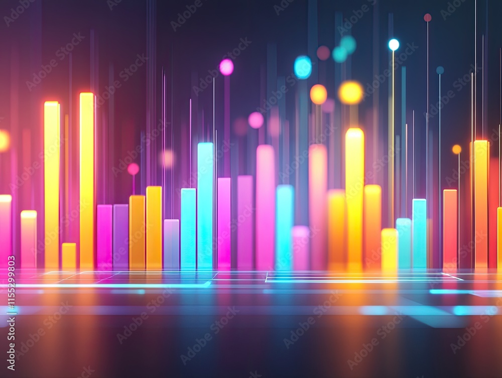 Colorful and Vibrant Data Visualization with Bars and Dots in Modern Digital Style for Business Analysis and Marketing Concepts Colorful and Vibrant Data Visualization with Bars and Dots in Modern Digital Style for Business Analysis and Marketing Concepts