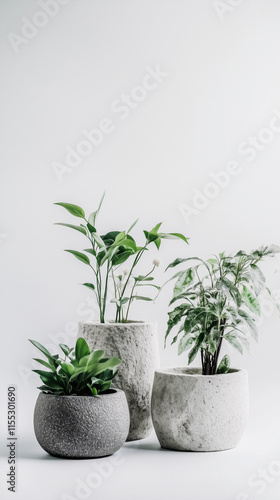 Plantes vertes en pots de pierre
