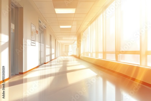Light blurred background. blur health center an office or medical institution with panoramic windows and a perspective. 