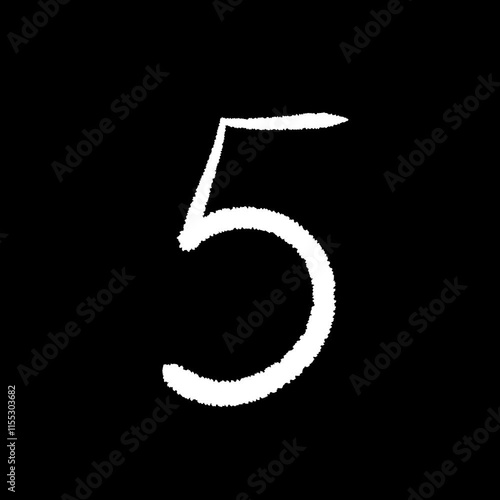 Handwritten number five on black background.