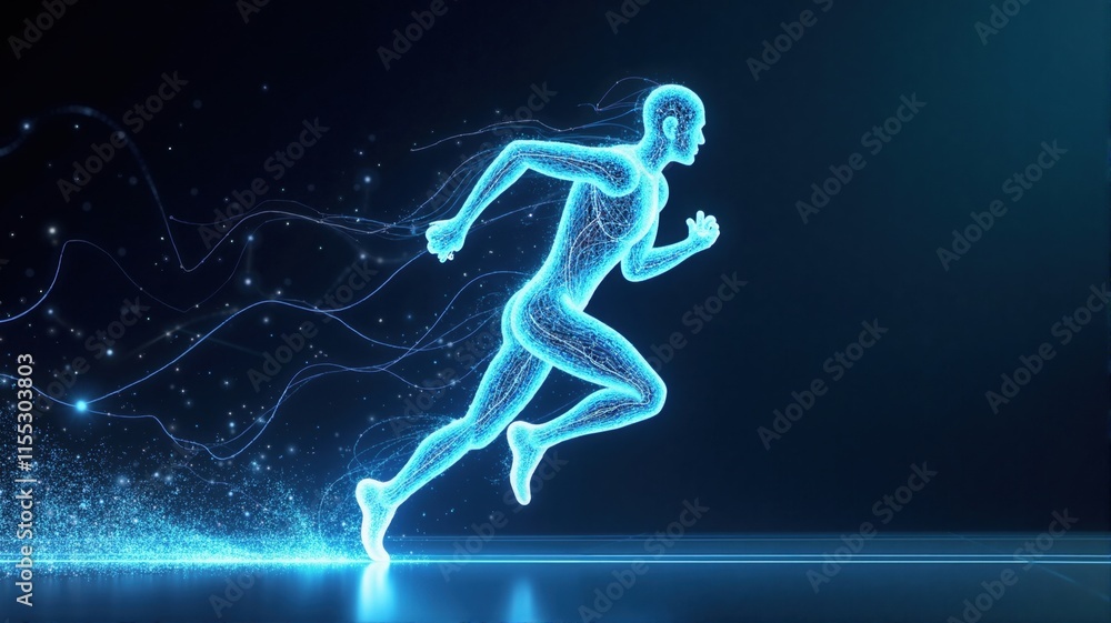 Abstract running glowing man on dark background Abstract running glowing man on dark background