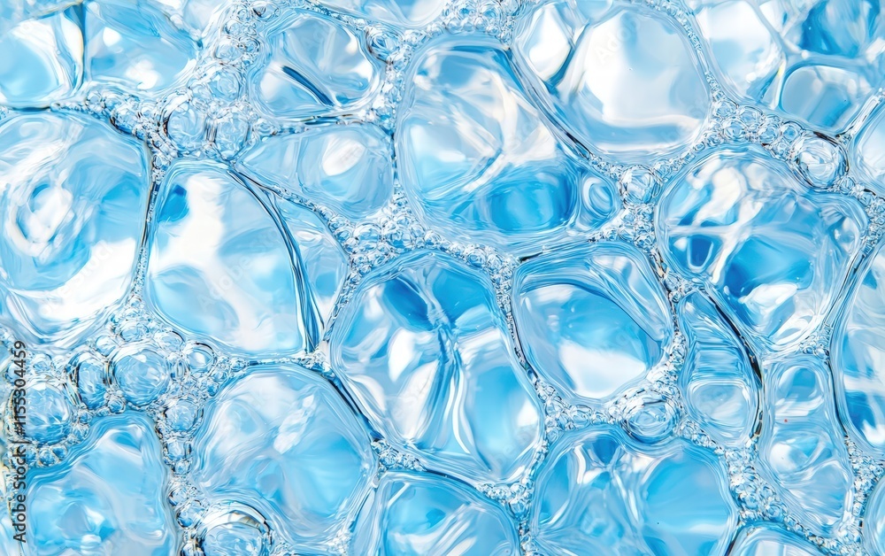 Gleaming soap bubbles reflecting light on a sky-blue background Gleaming soap bubbles reflecting light on a sky-blue background