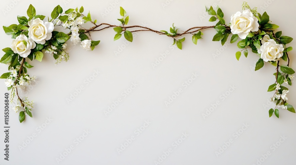 Fototapeta premium Elegant Floral Arrangement with White Roses and Green Leaves Decor