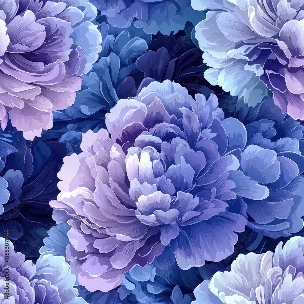 Modern abstract flowers seamless pattern, beautiful design purple blue peonies, rose Modern abstract flowers seamless pattern, beautiful design purple blue peonies, rose