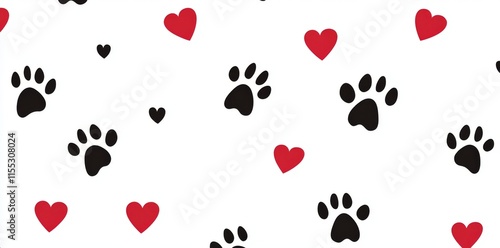 Isolated modern heart scarf with a dog paw seamless pattern, perfect for a Valentine wallpaper background