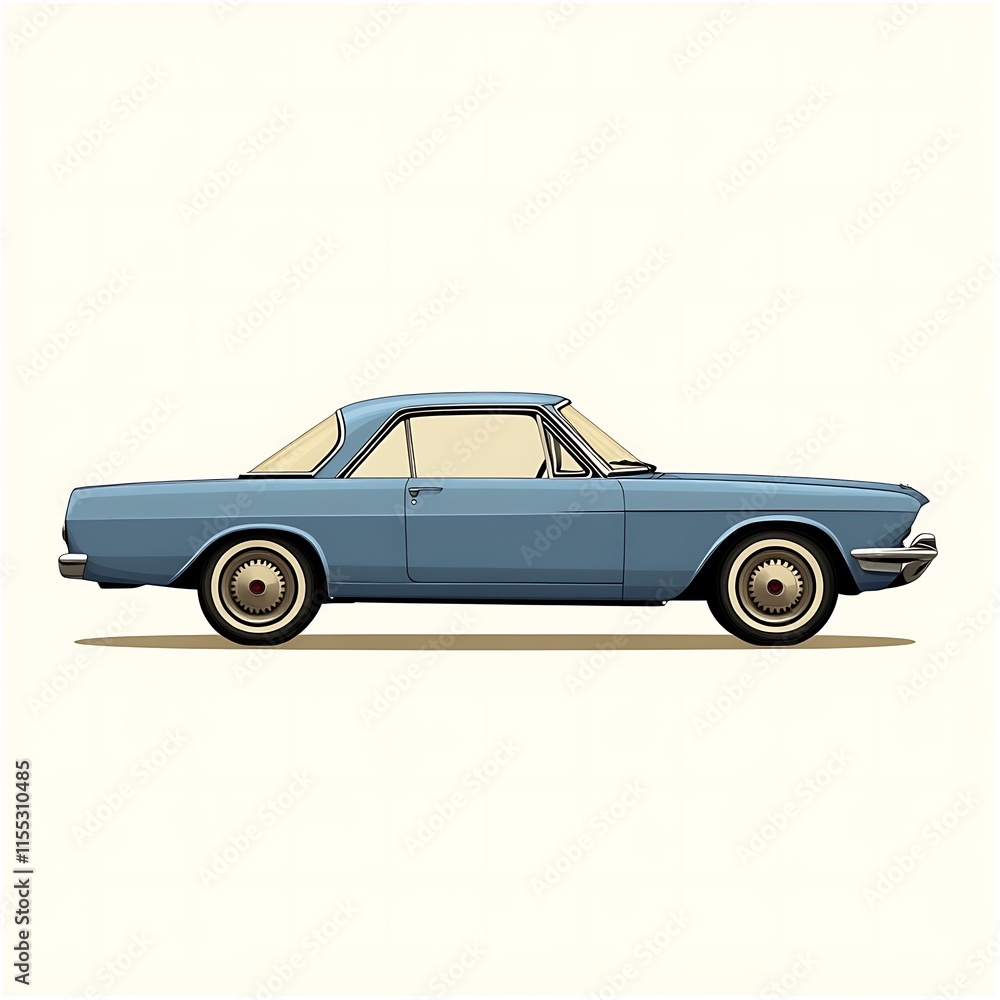 Fototapeta premium Classic Blue Coupe Automobile Side Profile Illustration