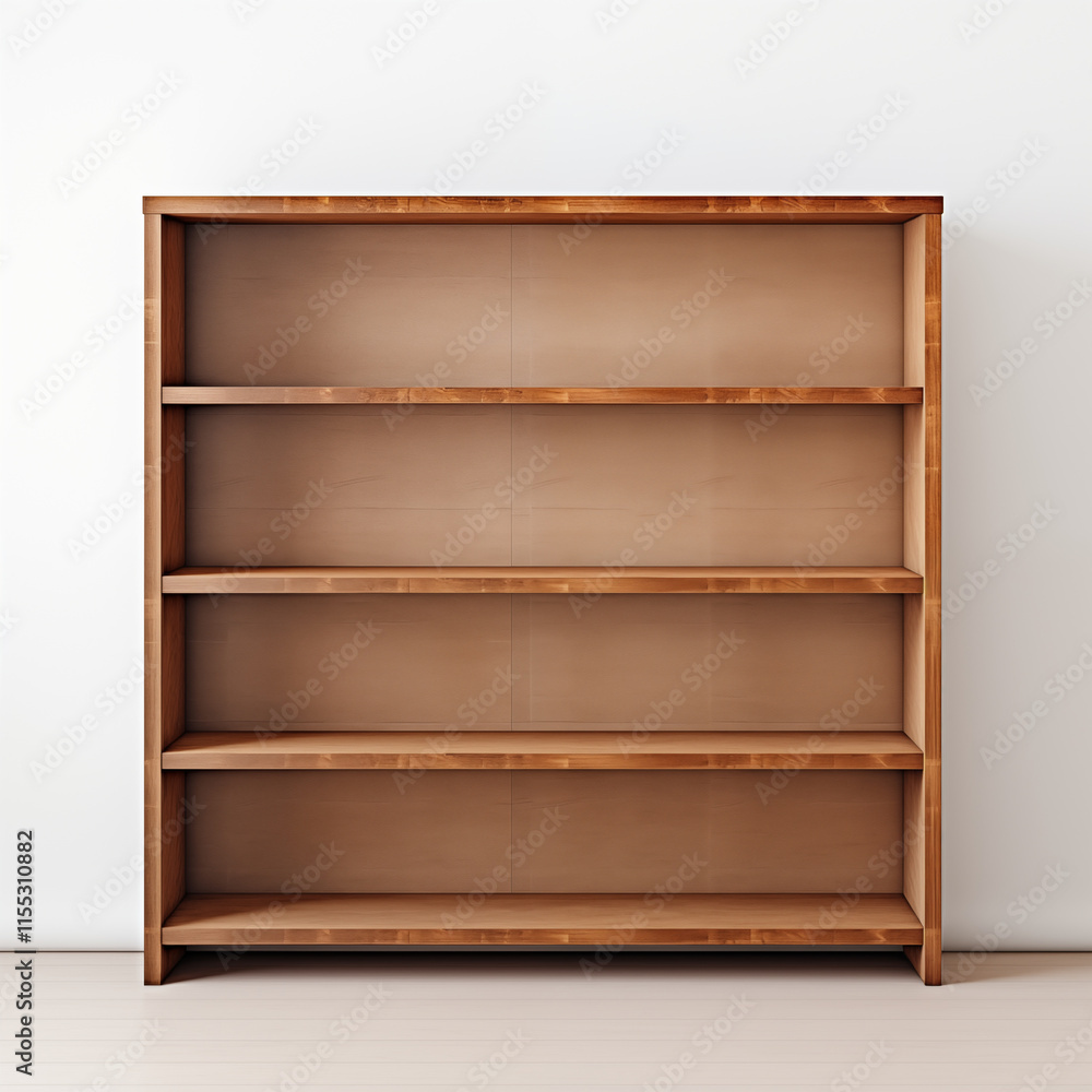 Empty Wooden Bookshelf Four Shelves Minimalist Design Studio Shot Empty Wooden Bookshelf Four Shelves Minimalist Design Studio Shot