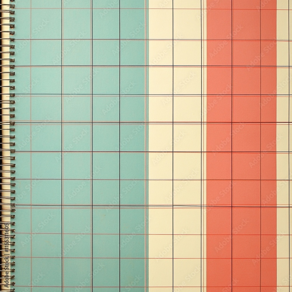 Fototapeta premium Spiral bound notebook with a blue and white checkered background and red