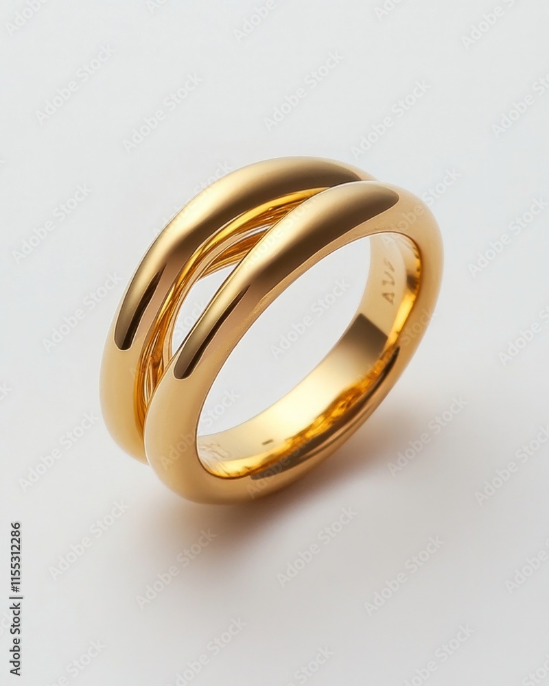 Elegant gold double band ring on white background Elegant gold double band ring on white background