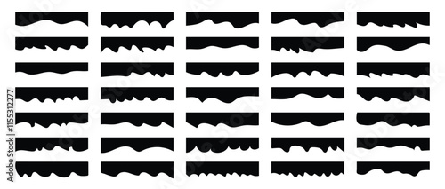 Border shape for website design. Compilation of assorted shapes for web page headers or footers. Abstract curve top headline. Drops Separator Effects Collection for app, banner, page, poster, menu.