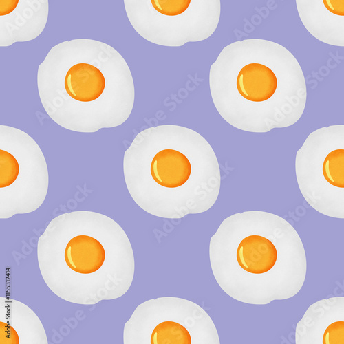 Fried egg seamless pattern with purple background in a noise grainy texture style breakfast concept, illustration1