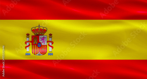 Spanish flag with a fabric texture waving. Close up of flag of Spain with cloth texture