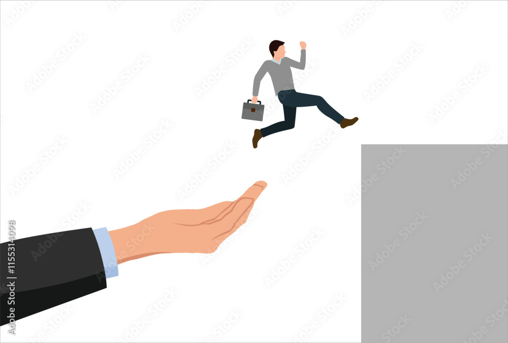 Business concept vector illustration of a hand helping a businessman to jump higher Business concept vector illustration of a hand helping a businessman to jump higher