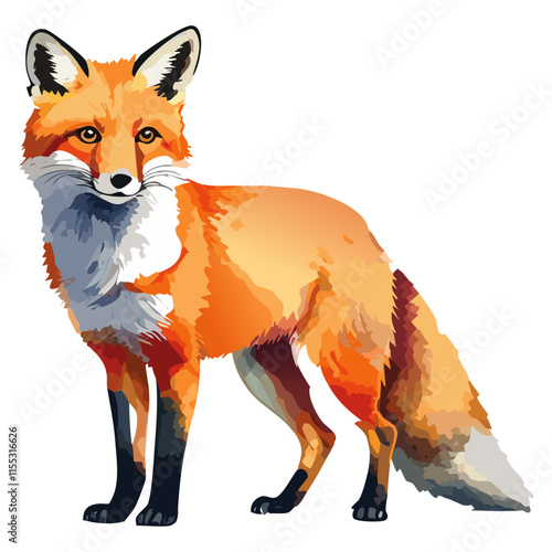 Fox watercolor painting. vector illustration. wildlife isolated cartoon