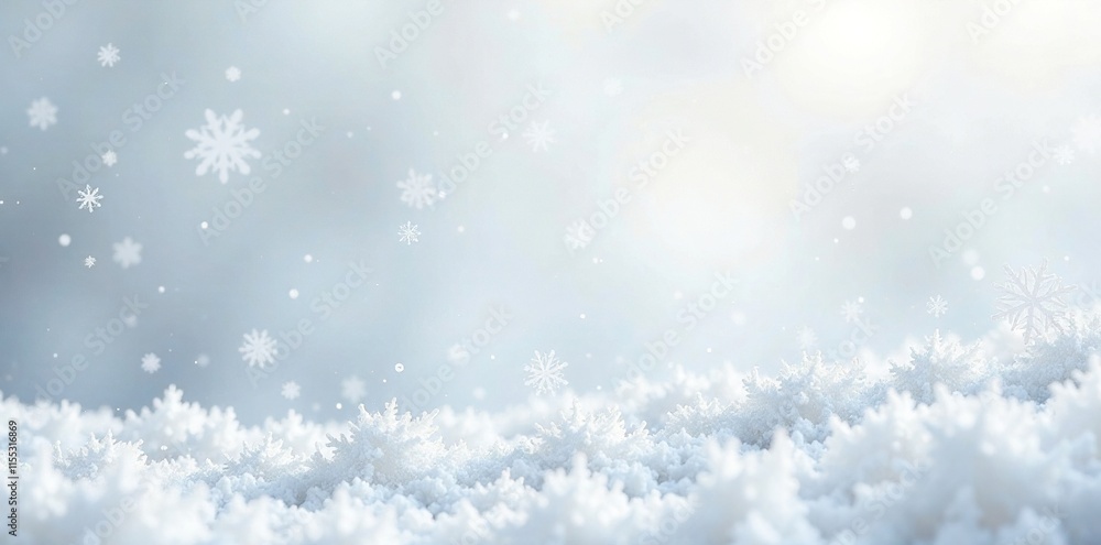 Snowflakes gently fall on a sheet of white paper with light gray texture background, texture, serene, delicate Snowflakes gently fall on a sheet of white paper with light gray texture background, texture, serene, delicate