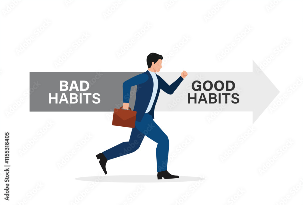 Businessman leave old habits zone to new habits way, bad Habits and good habits choice, Choose a new direction, make a choice concept Businessman leave old habits zone to new habits way, bad Habits and good habits choice, Choose a new direction, make a choice concept