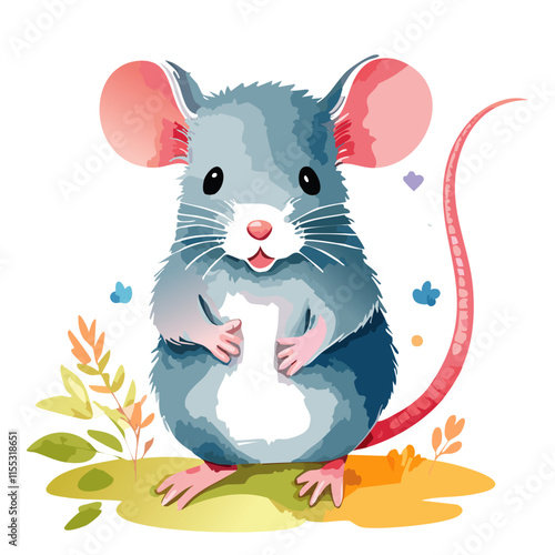 Mouse watercolor painting. vector illustration. wildlife isolated cartoon