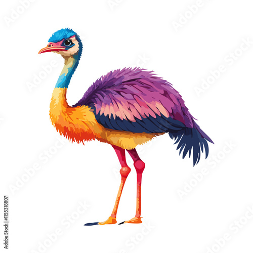 Ostrich watercolor painting. vector illustration. wildlife isolated cartoon