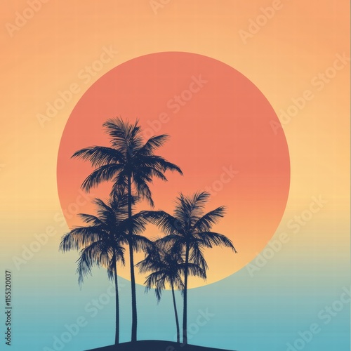 Wallpaper Mural Palm trees silhouette against a beautiful pastel orange and blue gradient sky during sunset with ample copy space. Generative AI Torontodigital.ca