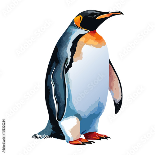 Penguin watercolor painting. vector illustration. wildlife isolated cartoon