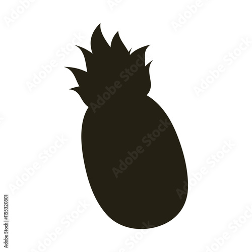 Pineapple silhouette with leaves Summertime exotic fruit. Design element concept Black on white fond