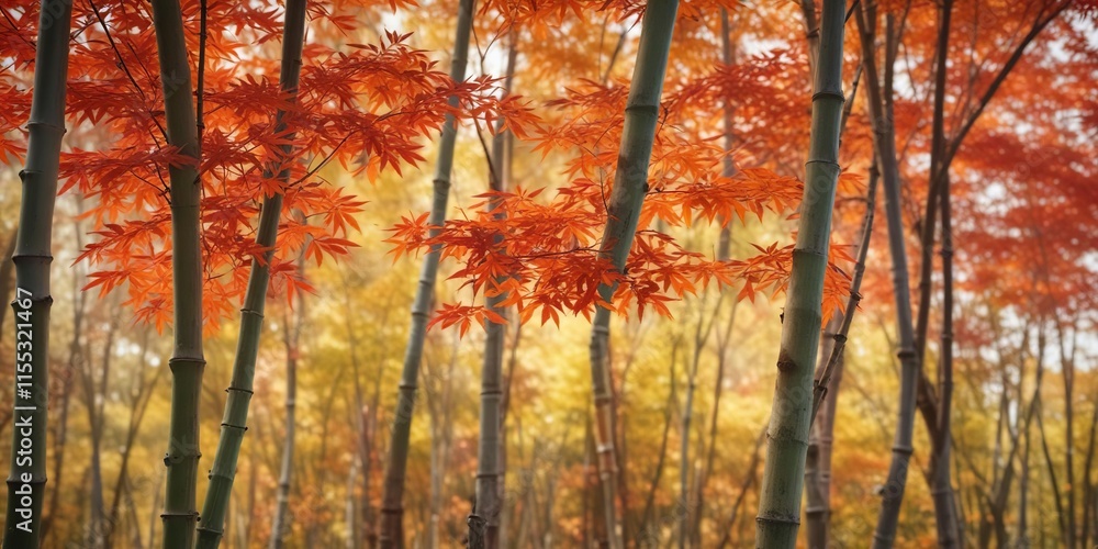 Vibrant orange and red autumn leaves on a bamboo stem in Kyoto garden, autumn colors , orange leaves, kyoto garden Vibrant orange and red autumn leaves on a bamboo stem in Kyoto garden, autumn colors , orange leaves, kyoto garden