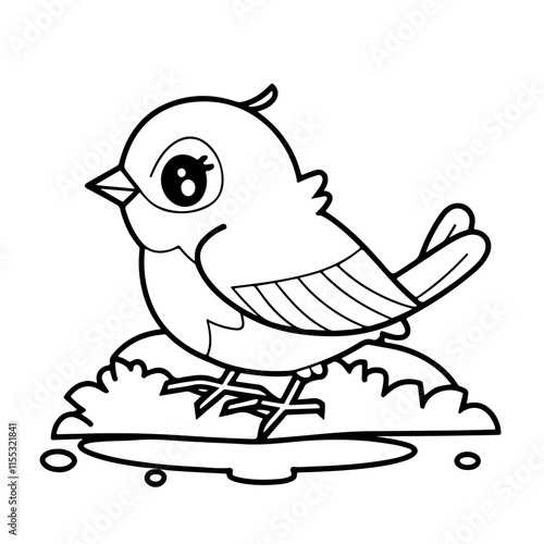 woodland creature art of Baby Thrush  line art vector design