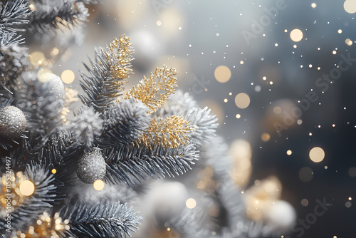 Wallpaper Mural Close-up of a festive Christmas tree with silver and gold decorations Torontodigital.ca