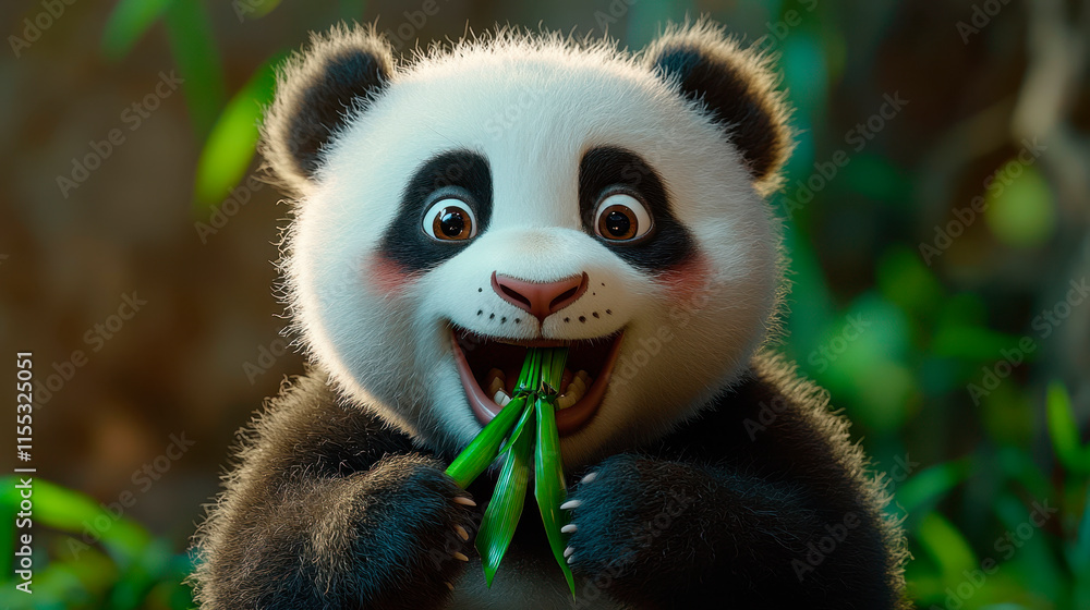 Fototapeta premium A panda eating bamboo in its natural habitat