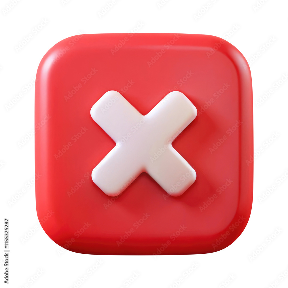 Obraz premium red cross button 3d icon in cartoon plastic style minimal isolated on transparent white background, clipping path