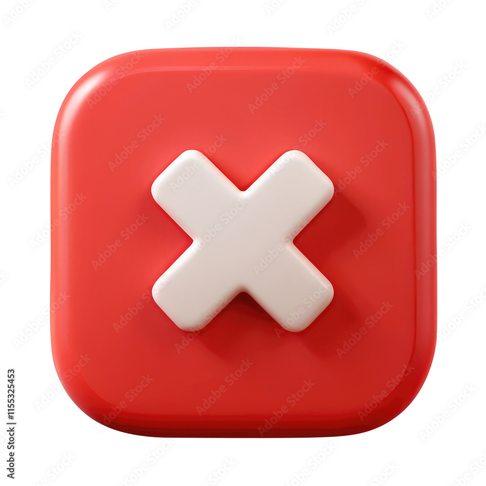 Obraz premium red cross button 3d icon in cartoon plastic style minimal isolated on transparent white background, clipping path