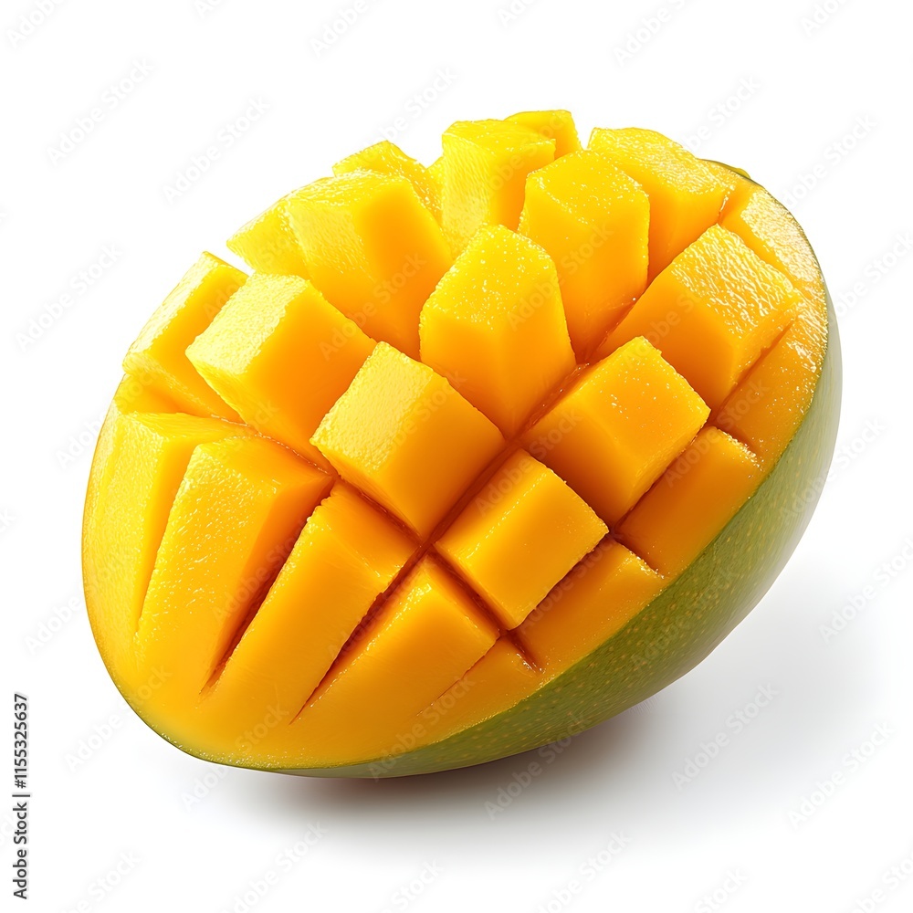 A ripe mango cut into small square pieces A ripe mango cut into small square pieces