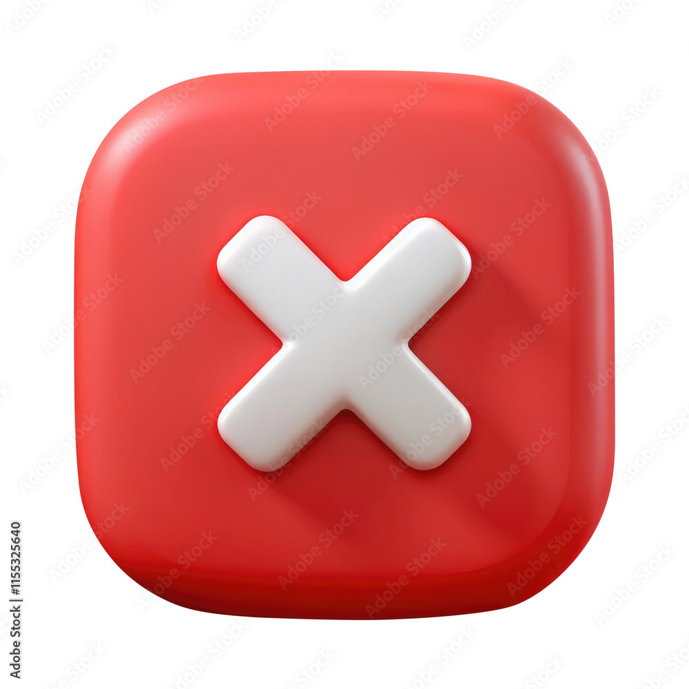Fototapeta premium red cross button 3d icon in cartoon plastic style minimal isolated on transparent white background, clipping path