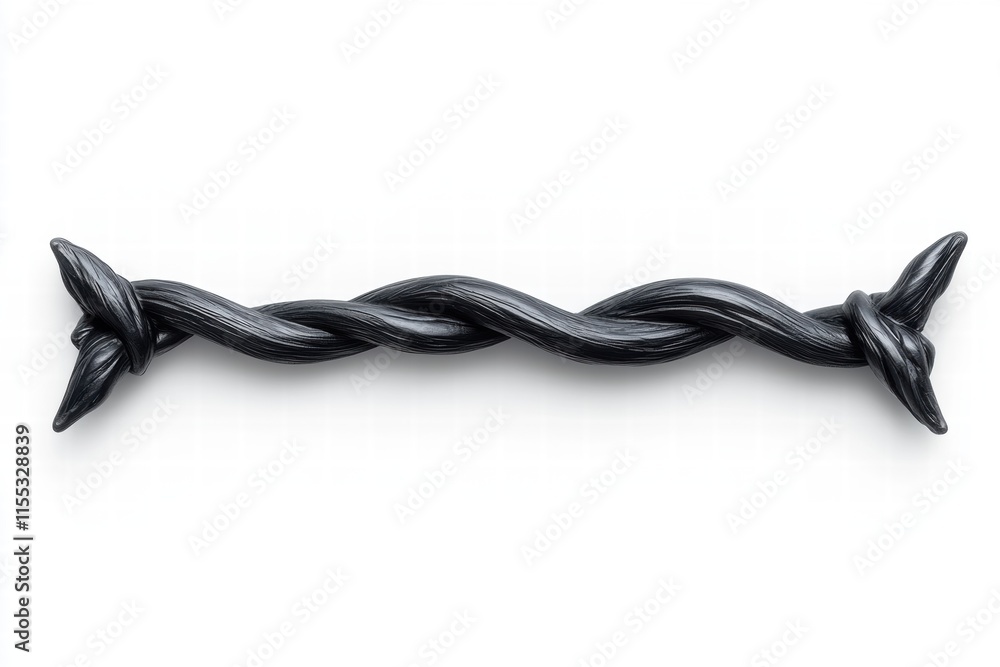 Black Twisted Rope, Knotted Cord, Abstract Design Element Black Twisted Rope, Knotted Cord, Abstract Design Element