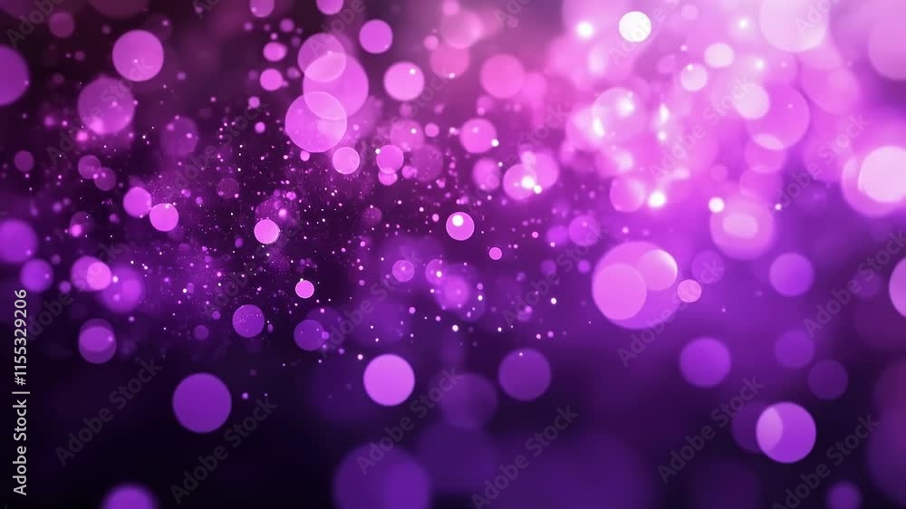 Vibrant purple particles suspended in a dark abstract background, illuminated by defocused purple lights, creating a dazzling festive bokeh effect. Holiday concept. Vibrant purple particles suspended in a dark abstract background, illuminated by defocused purple lights, creating a dazzling festive bokeh effect. Holiday concept.