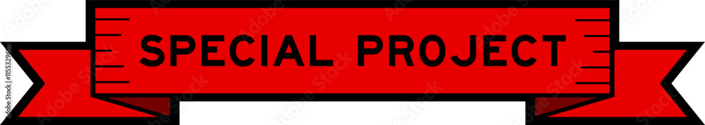 Red ribbon label banner with word special project on white background Red ribbon label banner with word special project on white background