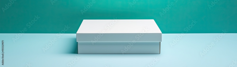 Minimalist White Box on Blue Surface with Turquoise Background for Creative or Packaging Use Minimalist White Box on Blue Surface with Turquoise Background for Creative or Packaging Use