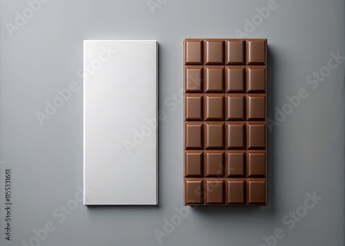 Premium chocolate bar packaging mockup: minimalist white box on gray.