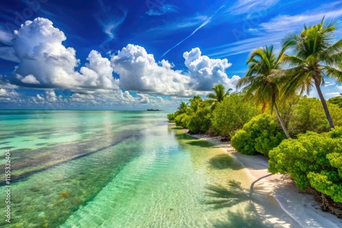 Sandspur Beach, Florida Keys:  Coastal landscape photography captures a vibrant spring day's panoramic splendor. photo