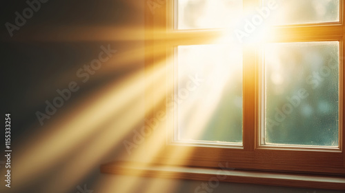 Golden sun rays streaming through the window, filling the room with warmth and creating a cozy, inviting atmosphere perfect for relaxation photo