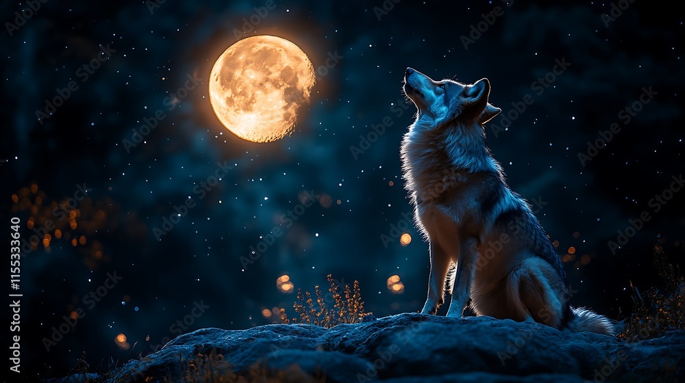 Fiery red sunset sky with three howling wolves in silhouette wallpaper image Fiery red sunset sky with three howling wolves in silhouette wallpaper image