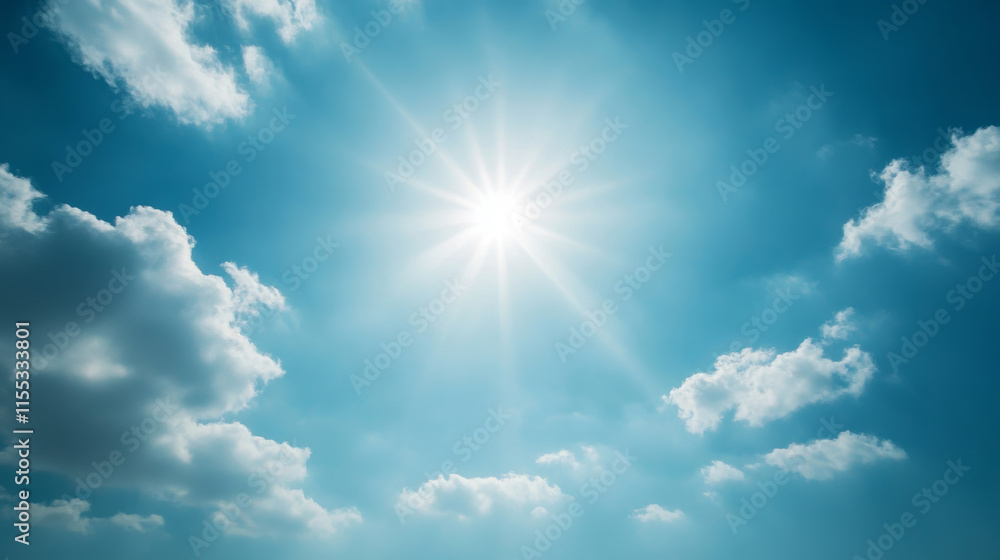 Bright sun shining through light clouds creates a halo effect in a gentle blue sky, perfect for backgrounds and nature-themed projects Bright sun shining through light clouds creates a halo effect in a gentle blue sky, perfect for backgrounds and nature-themed projects