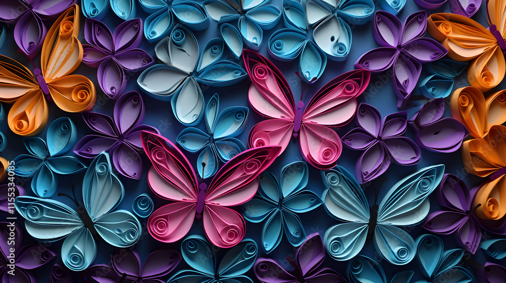 digital paper-cut butterflies and flowers poster background digital paper-cut butterflies and flowers poster background