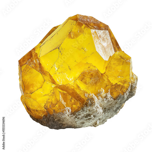 A yellow rounded sulfur crystal mineral on a white background photo