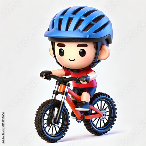 cute chibi person, mountain biking athlete in simple and smooth d render against white background,