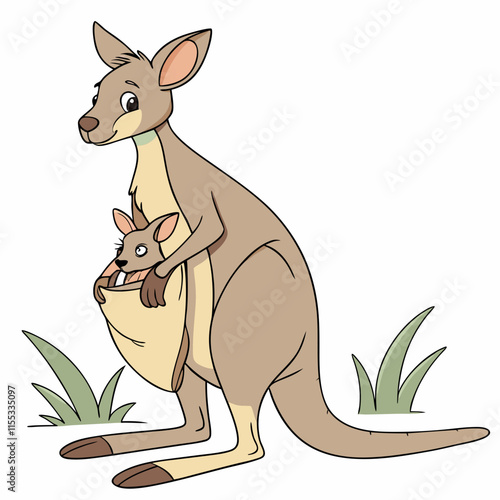 Adorable joey kangaroos peeking out of their mother's pouch, beautifully illustrated in this vibrant vector artwork, perfect for wildlife themes and nature-inspired designs.