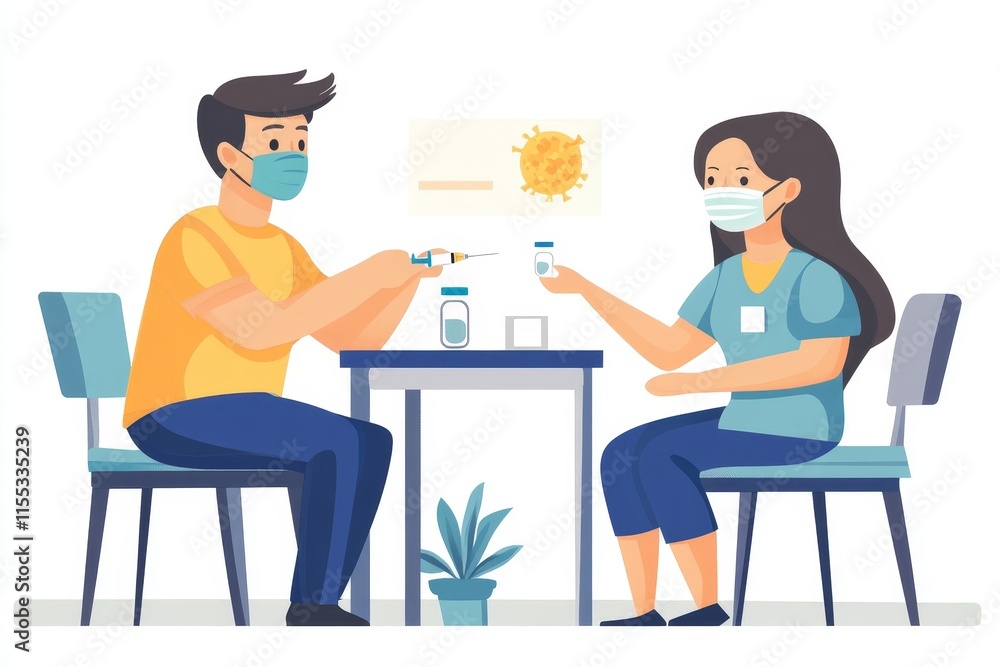 People getting a vaccination to prevent pandemic concept. Woman in medical face mask receiving a dose of immunization coronavirus vaccine from a nurse at the medical center, Generative AI People getting a vaccination to prevent pandemic concept. Woman in medical face mask receiving a dose of immunization coronavirus vaccine from a nurse at the medical center, Generative AI