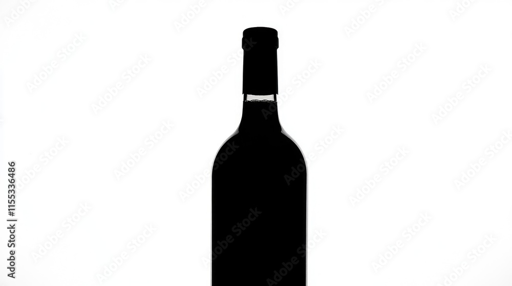 Silhouette of a wine bottle against a bright white background highlighting its shape and design for elegant beverage presentations. Silhouette of a wine bottle against a bright white background highlighting its shape and design for elegant beverage presentations.